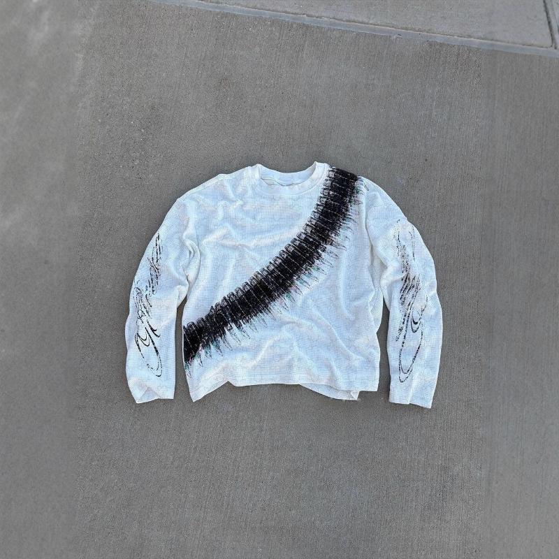 European and American style dark printed round neck long sleeved retro street trend pullover top