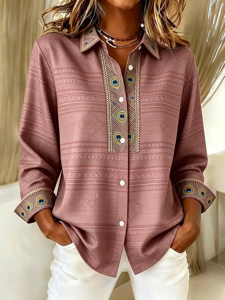 Plus-size women's long-sleeved casual shirt with buttoned lapels, perfect for New Year gifts