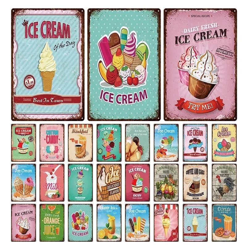 Soft Serve Ice Cream Iron Poster Painting Tin Sign Vintage Wall Decor for Cafe Bar Pub Home Beer Decoration Crafts