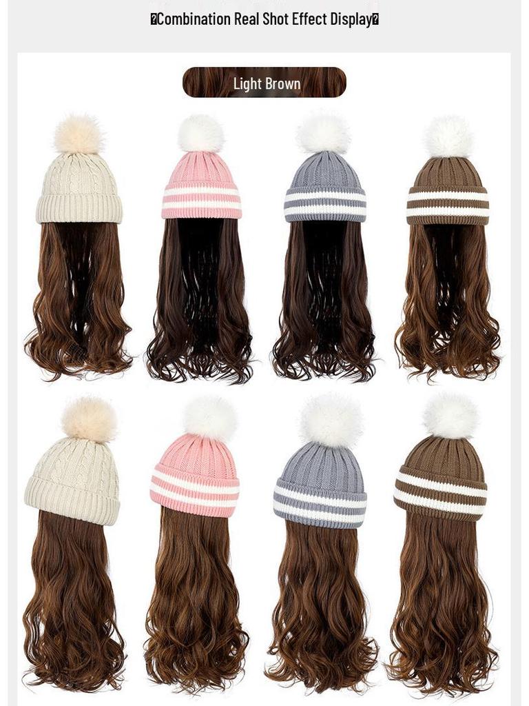 Winter Korean Style Wool Wig Hat: Warm Fleece-Lined, Thickened, Versatile, Knitted Hat