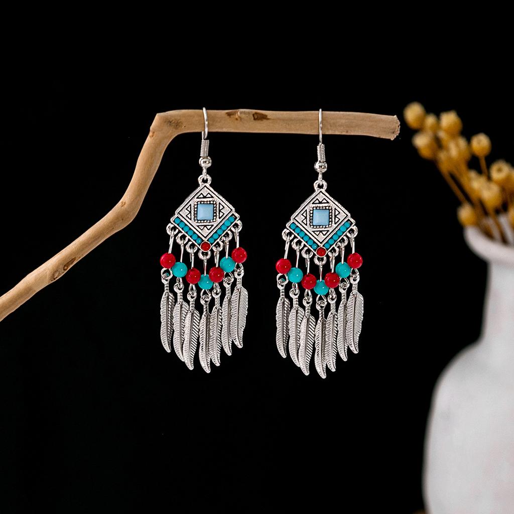 Bohemian Fringed Turquoise Earrings, Retro Minority Style Earrings, Personalized Temperament Earrings.