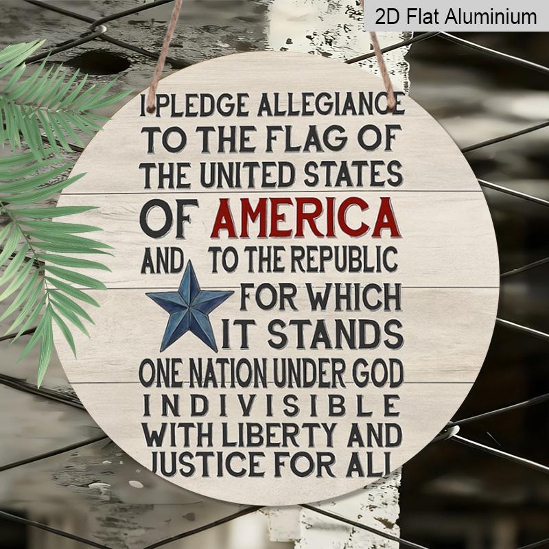 2D Flat 1pc, 8x8 In, American Flag Pledge Sign - Bilingual English & Pledge Text, Parch-Like Star-Spangled Wall Decor for Home, Office - Pledge of