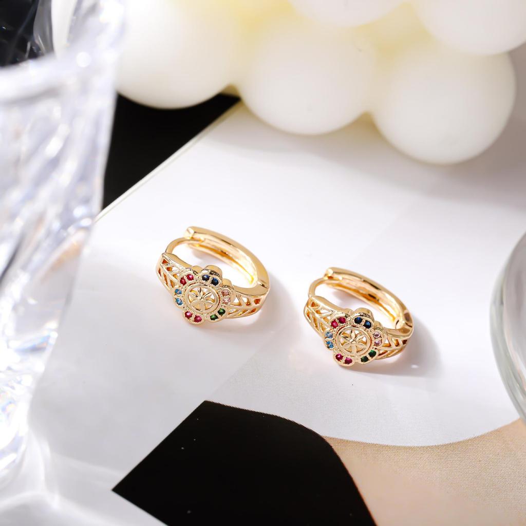 Exquisite Micro-Set Colored Diamond Flower Earrings - Light Luxury Zircon Women's Accessories.