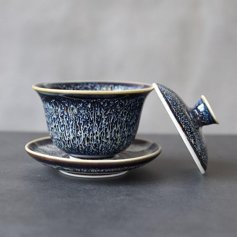 130ml Kiln Change Tianmu Glaze Covered Bowl Ceramic Tea Bowl
