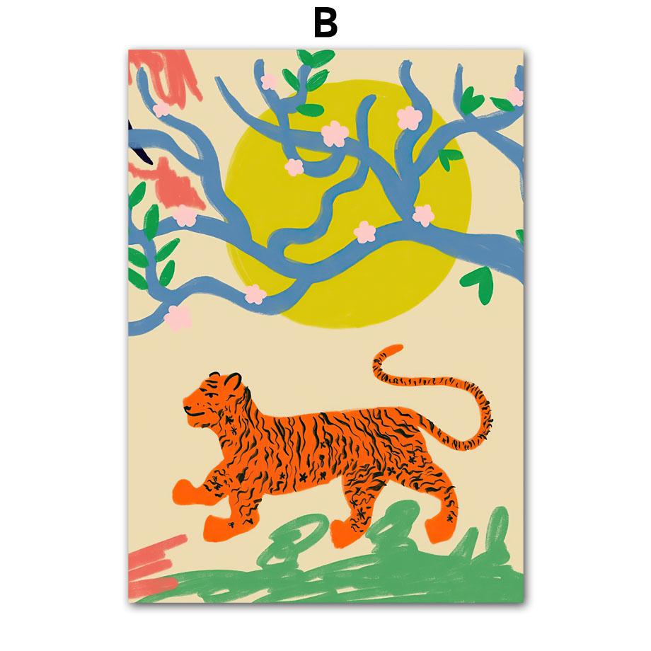 Kolorowa Dziewczyna Kwiat Tygrysi Liść Ilustracja Sztuka Ścienna Obraz na Płótnie Abstrakcyjne Plakaty i Druki Obrazy Dekoracja Pokoju Hotelowego Baru