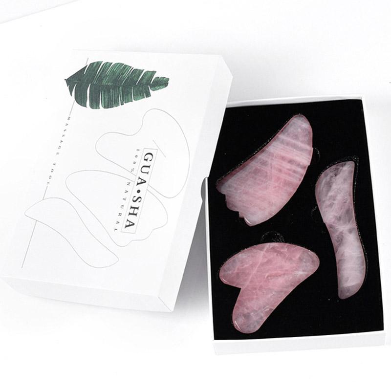 3pcs Natural Rose Quartz Jade Scraping Board Set Facial Anti-Aging Gua Sha Lifting Massage Spa Gouache Scraper Jade Massager