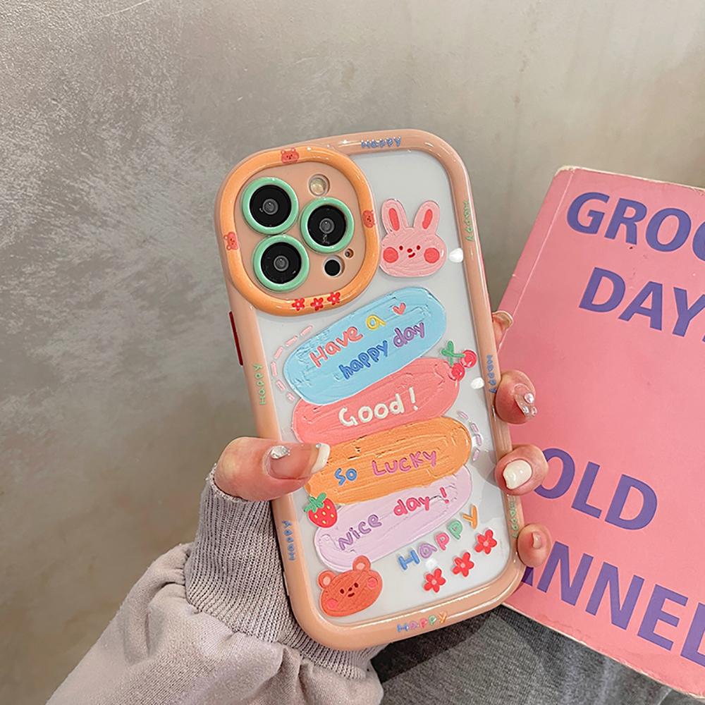 Cute Bear Cartoon Rabbit Funny Letters Shockproof Bumper Phone Case For Iphone 14 11 12 13 Pro Max Lovely Soft Back Cover Case