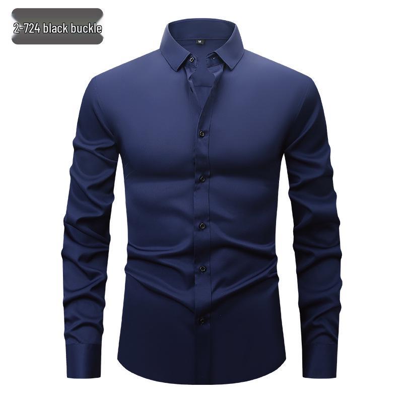 Men's White Four-Way Stretch Wrinkle-Resistant Long Sleeve Shirt - Formal and Casual Plus Size