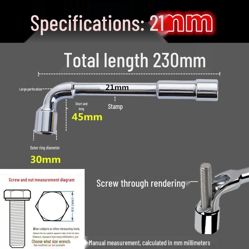 L-Shaped Through-Hole Socket Wrench, 6-22mm Hex with Hook & Elbow Design.