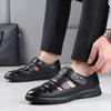 Men's casual leather sandals men's Korean version trend hole shoes summer men's shoes work shoes men's black Velcro sandals