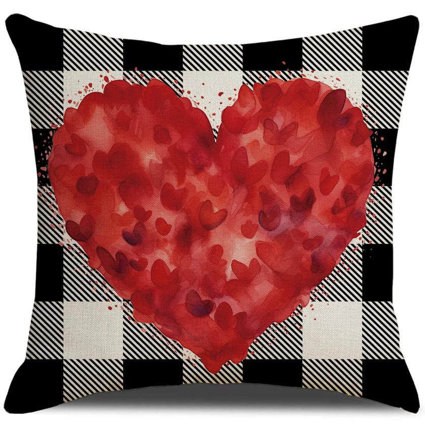 Classic Plaid Printed Pillowcase Valentine's Day Red Letters Love Home Sofa Decoration Cushion Pillow