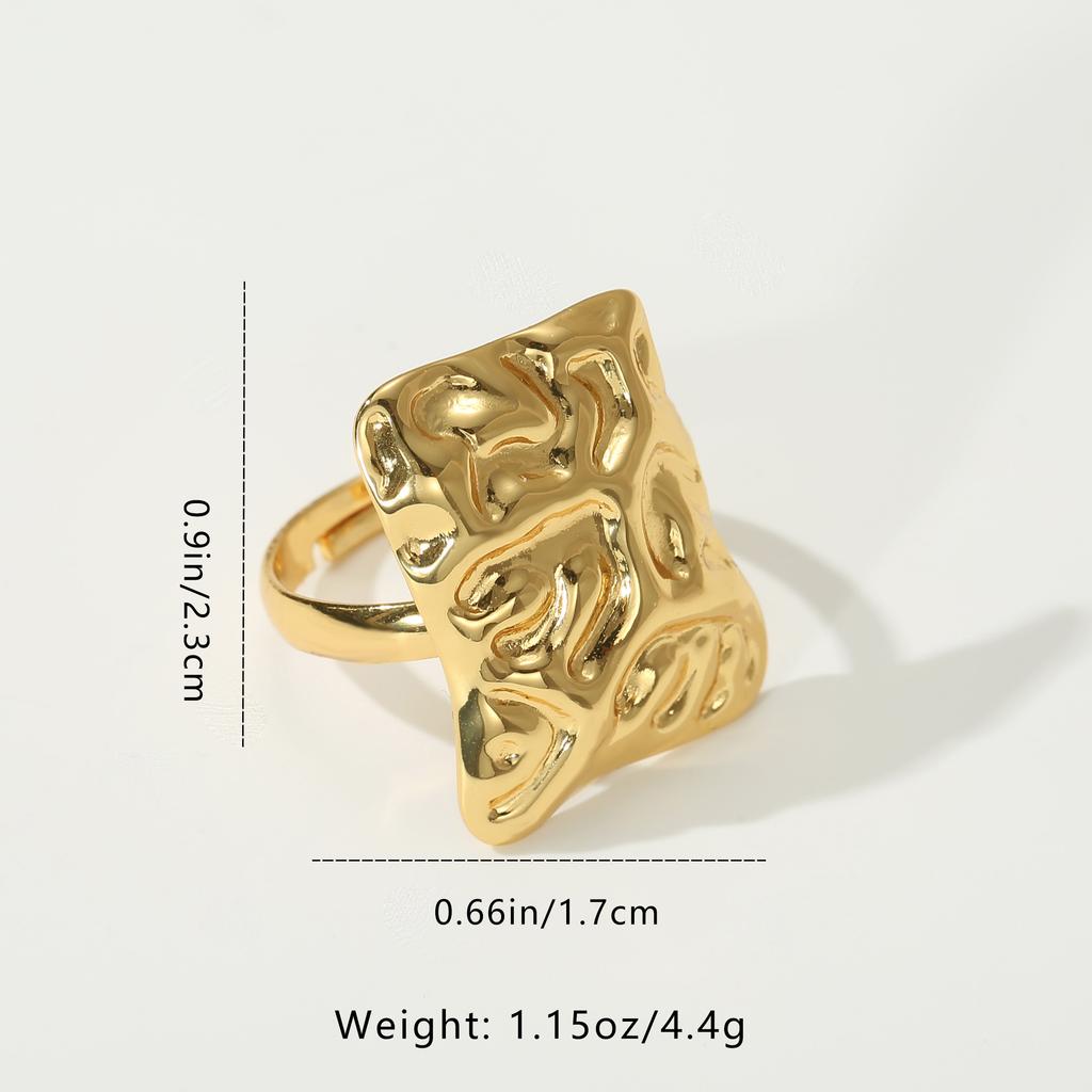 Golden Plated Irregular Textured Open Adjustable Ring for Women Abstract Art Statement Jewelry Gift