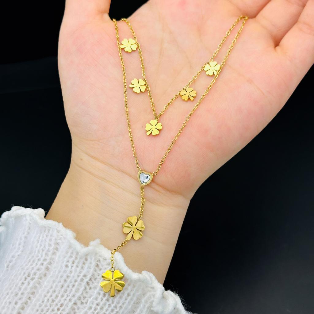 Ladies Luxurious Four- Leaf Clover Stacking Pendant Necklace