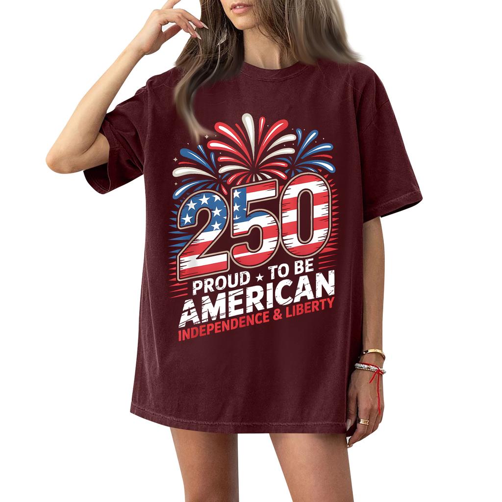 Women's Fashionable Casual Short-Sleeve Neck Printed T-Shirt for the 254th Anniversary of the Founding of the United States