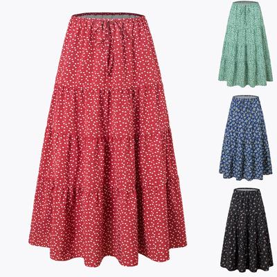 Women's Fashion Pleated Floral Print Elastic Waist Loose Lace Skirt