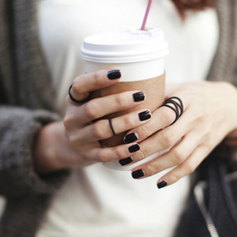 3pcs /Set Punk Multilayer Hollow Cross Midi Finger Tip Rings Female Black Stack Plain Above Knuckle Ring Set For Women Gift