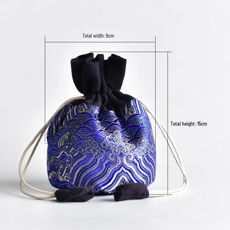 Hand-Embroidered Brocade Double-Layer Cotton Linen Drawstring Jewelry Bag