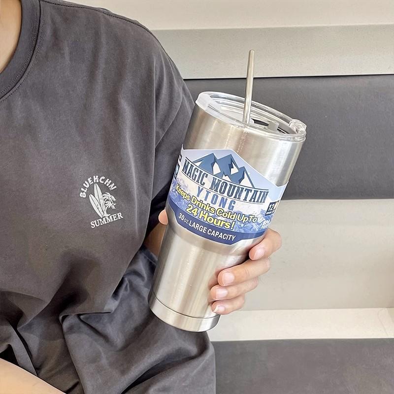 

Ice Ba Cup Mug Cold Car Cup Thermos Cup Dual-purpose Food Grade Handy Coffee Mug Summer Steel Cup Durable Durable Useful 900ml