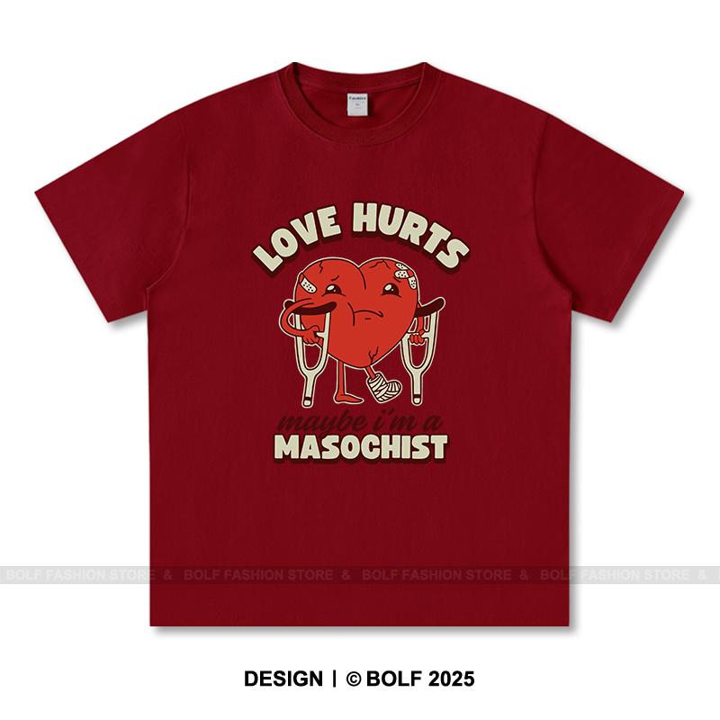

Женская футболка с принтом Love Hurts, 100% хлопок, свободные готические футболки с рисунком для мужчин, летние топы, уличная одежда в стиле эмо XXXL вино красного