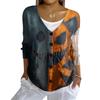 Women's Fashion Casual Knit Sweater Button-Up Halloween Printed  Cardigan Jacket