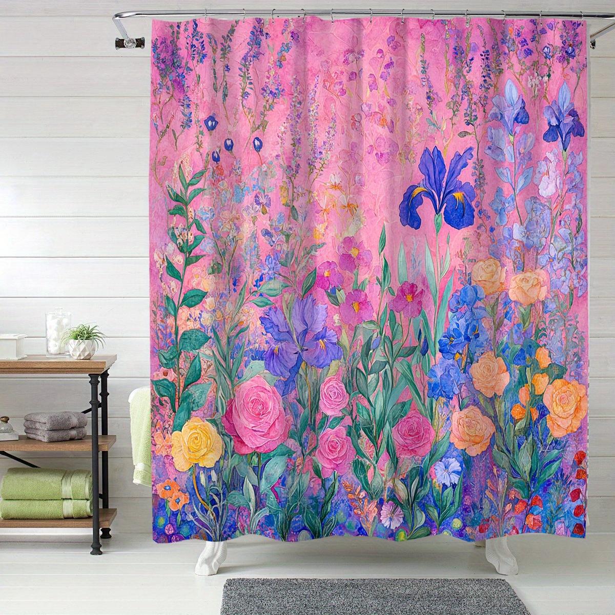 

1 Valentine s Day floral shower curtain - bathroom decor with bright roses and hydrangea digital print, romantic home decor 90X180cm
