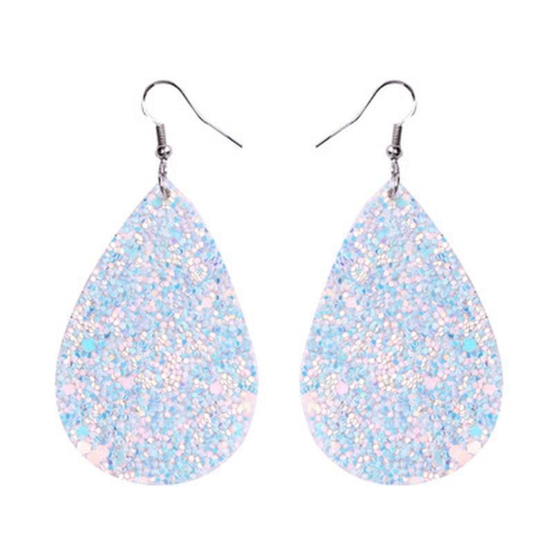 1pair Exaggeration Glitter Colorful Sequin Teardrop Leather Dangle Earring Bohemian Shining Waterdrop Drop Earrings Women Fashion Jewelry Gifts