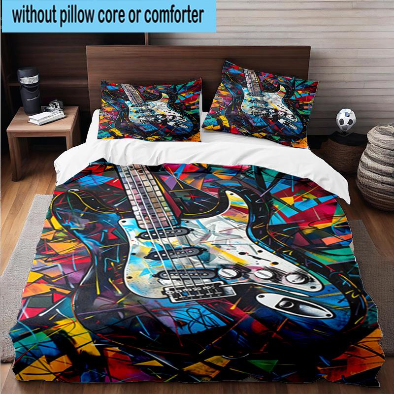 Guitar Notes Harmony 3pcs Bedding,Including 1pc Duvet Cover And 2pcs Pillowcases Perfect for Christmas,Ideal for Bedroom, Dormitory