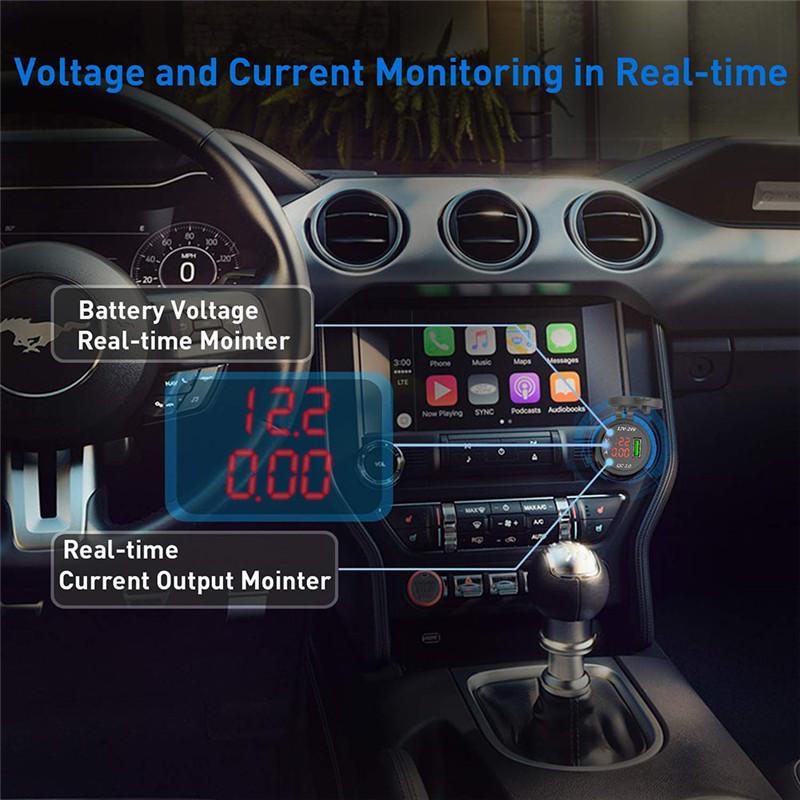 New QC 3.0 USB Charger Socket Power Outlet Digital Voltmeter Ammeter Monitoring Panel for Car Boat Marine Rv Motorcycle Truck