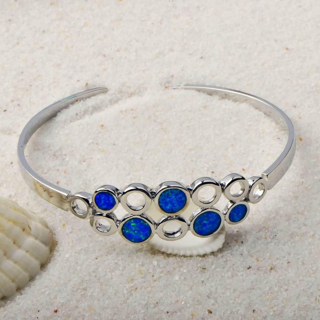 Hawaiian-Style Opal Inlaid Bangle Bracelet Jewelry