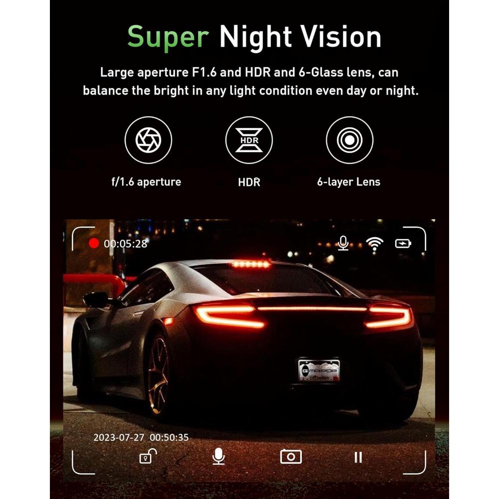 Dash Cam Front and Rear,4K+1080P WiFi Dual Dash Camera for Cars with App, 3 IPS Dashboard Camera Recorder,Night Vision,24H/7 Par