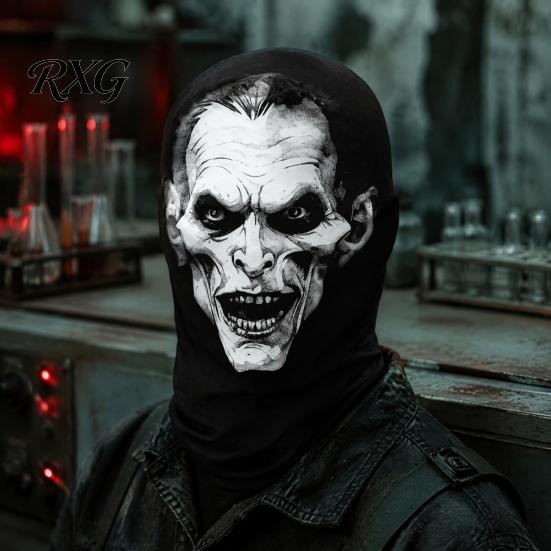 Elastic Dustproof Sports Hood Skull Print Halloween Balaclava, Breathable Mesh Full Face Mask with Impactful Visual Cosplay Gear 3D Print, UV