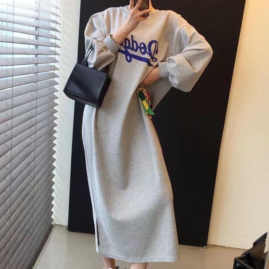 Women's Fashion Fall Winter Long Sleeve O-Neck Loose Waistline Casual Dresses