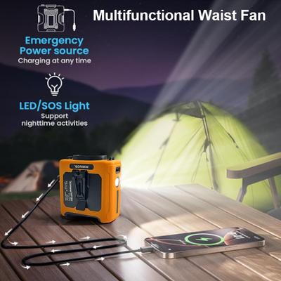 Ventilador de Cintura Portátil de 10000mAh Ventilador Colgante de Cuello para Exterior Viento Fuerte con Power Bank Iluminación LED para Deportes Cocinar Trabajo al Aire Libre