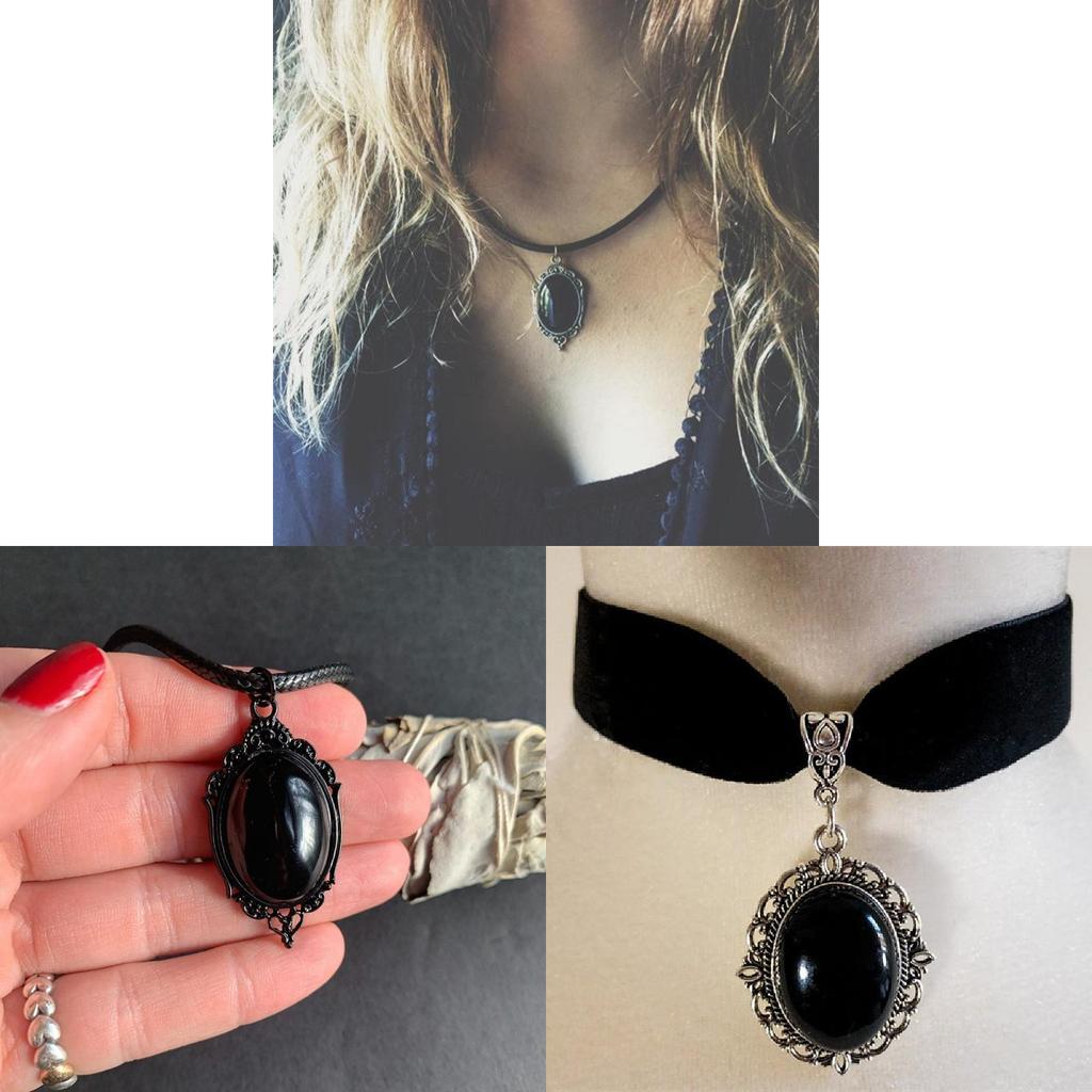 Gothic Black Agate Necklace With Cross Chain For Women And Men