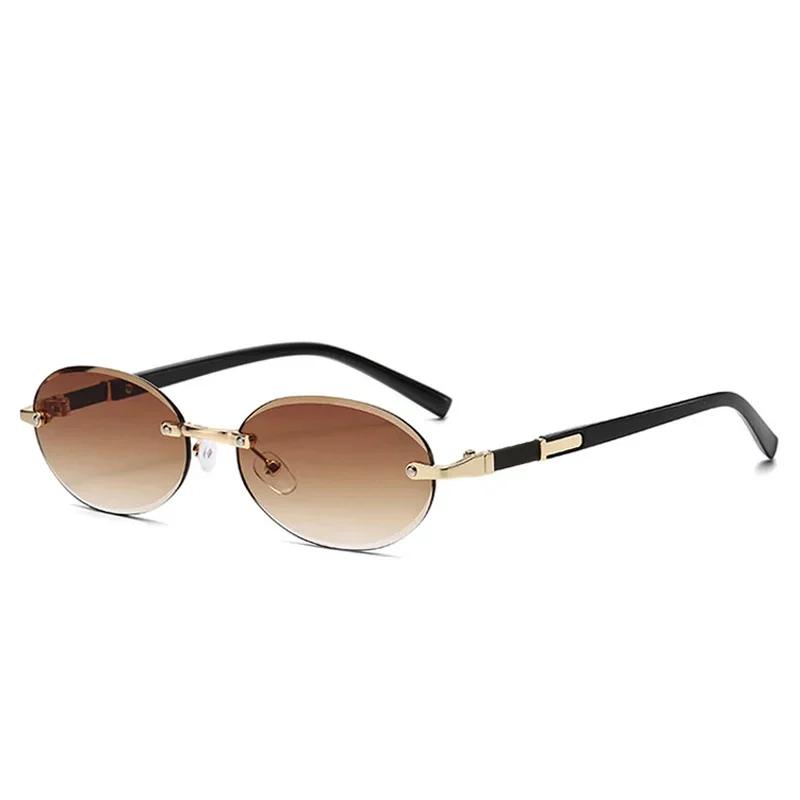 Retro Rimless Oval Women Sunglasses Fashion Brand Designer Cutting Edge Personalized Shades Gradient Lens Uv400 Men Sun Glasses