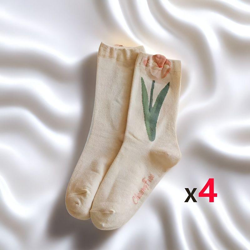4 Pairs 3D Textured Ankle Socks Set, Floral Embossed Cottagecore Socks for Women, Fashion Casual Low Cut Socks, Women Socks