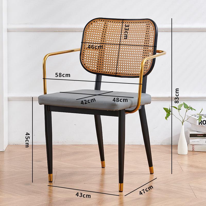 Nordic Light Luxury Wrought Iron Rattan Dining Chair - European Style for Home, Hotel, Cafe, or Leisure.