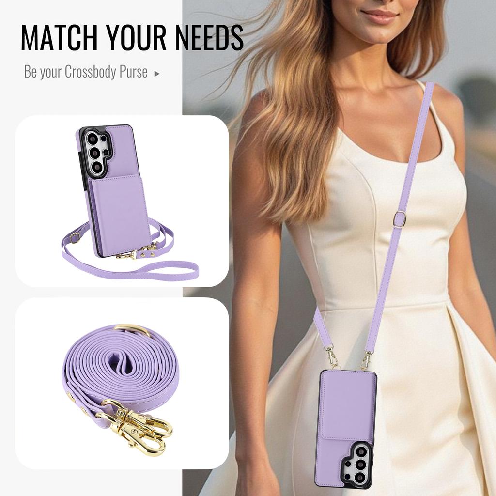 Crossbody Lanyard Credit Cards Wallet Leather Case for Samsung Galaxy S26 S25 Plus S24 FE S23 Ultra S22 S21 Strap Flip Cover