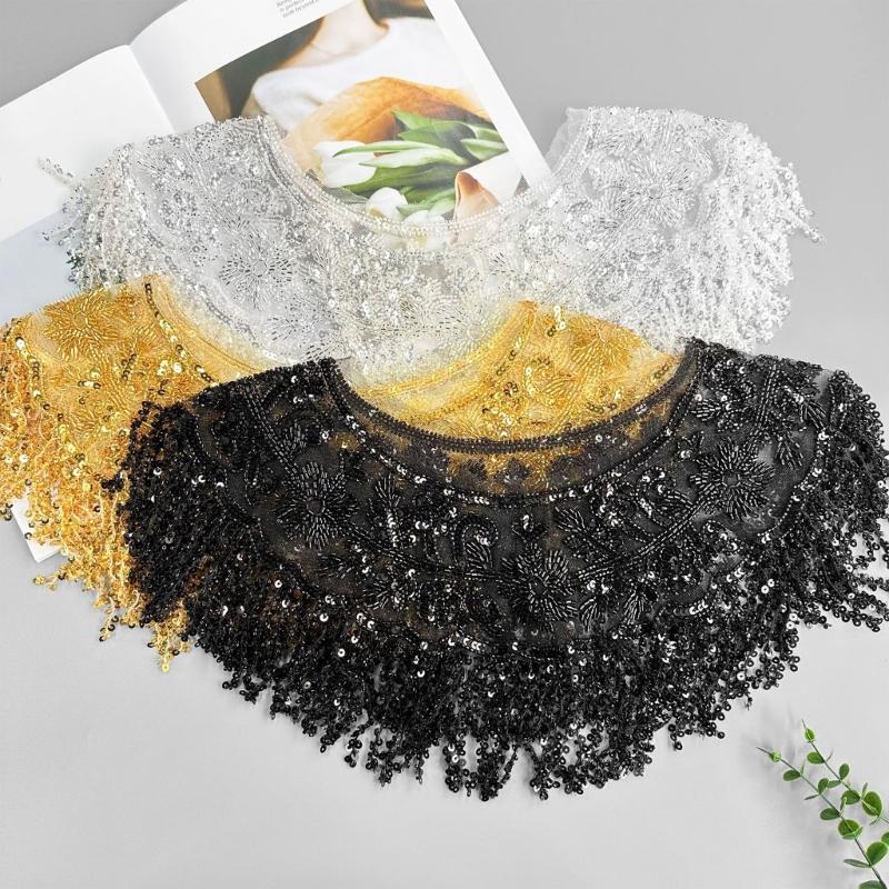 Glitter Fringe Detachable Collar Shawl Scarf For Women Elegant Party Accessory