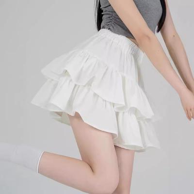 Women's Summer White Ruffle Puff Cake Dress - Ballet-Style High Waist A-Line Midi Skirt