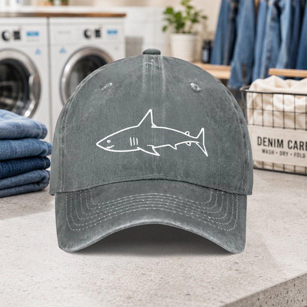 Shark Pattern Washed Baseball Cap Adjustable Lightweight Duckbill Cap for Parties Fashion Outfits Birthday Gift