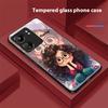 Curly Haired Girl For Xiaomi Redmi 13C Note13 12 Pro Plus 5G Note 9 13T Pro POCO X6 F5 F6 Black Tempered Glass Phone Case