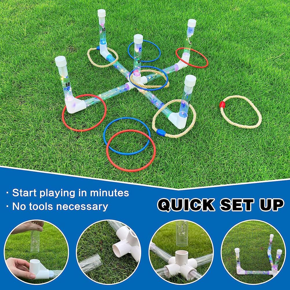 Ringwurfspiel für Kinder LED Ringwurfspiel Leuchtet im Dunkeln Outdoor Hofspiele mit Wurfringen & Tragetasche für Familienfeiern