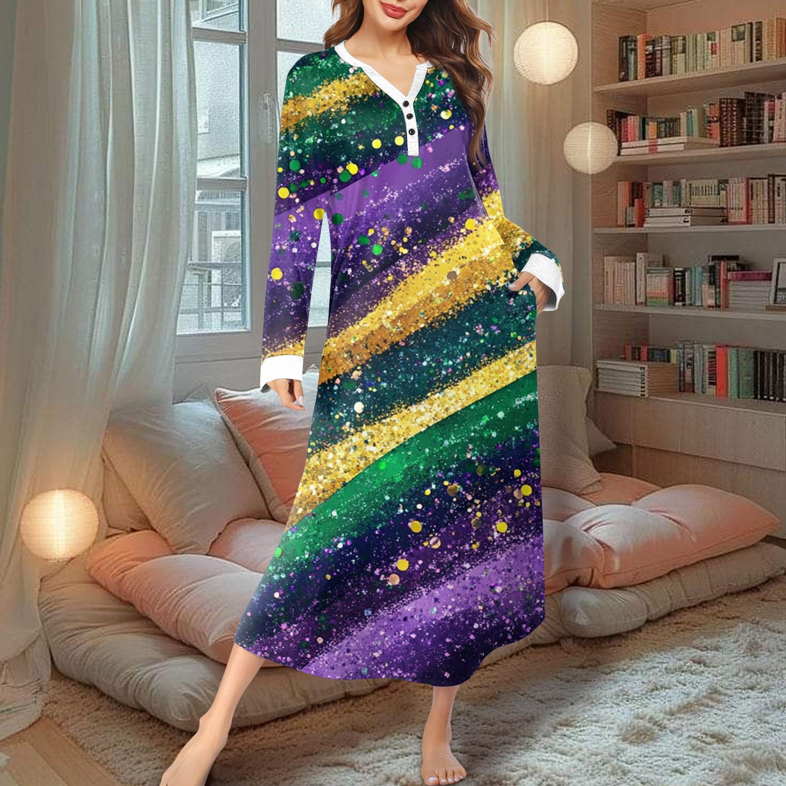 

Женская ночная рубашка, модный принт, длинный домашний халат, пижама с V-образным вырезом и карманами, платье M