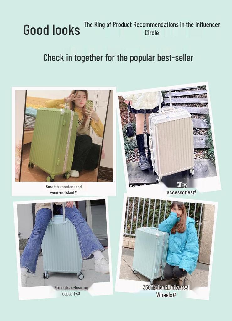 Aluminum Frame Suitcase with Silent Wheels - Wear-Resistant, 24-Inch Boarding Luggage for Students and Travelers