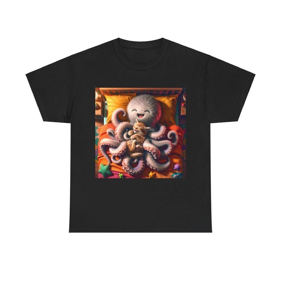 Unisex Adult T Shirt Kitten Octopus Cozy Room Art L
