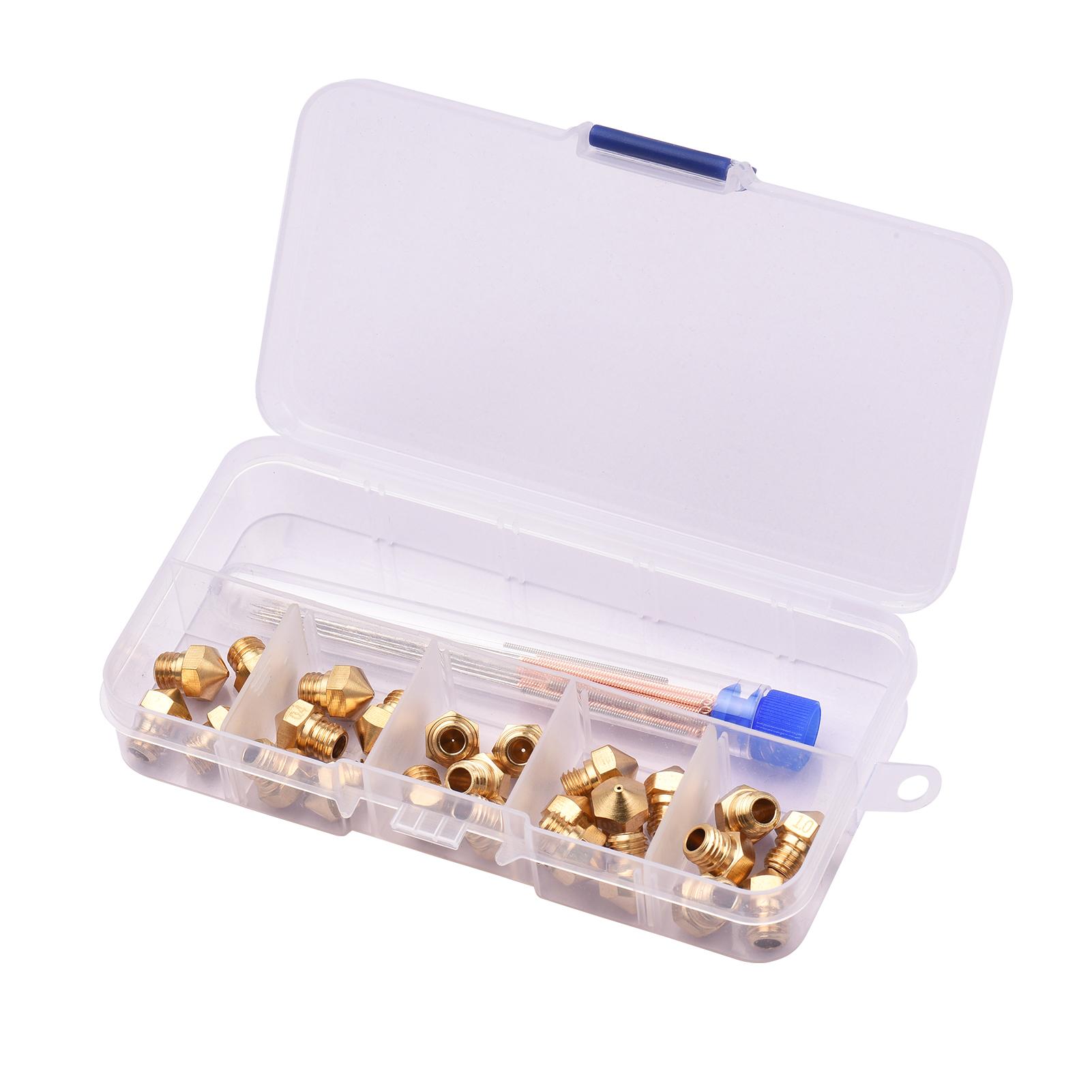 

3D Printer Nozzles Maintenance Tool Kit MK10 M7 Thrd Extruder Brass Nozzle 0.2/0.4/0.6/0.8/1.0mm Print Hd with Clning Needles Wrench for 3D Printer