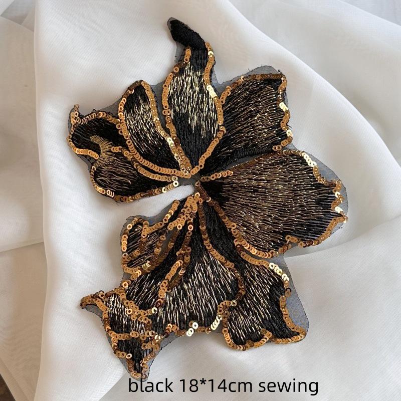 Large Red Gold Sequin Flower Embroidered Lace Patch for Clothing, Dresses, and DIY Decorations