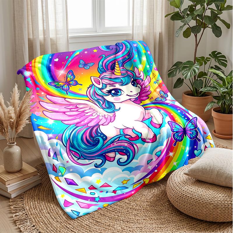 Colorful Magical Unicorn Blanket Personalized Name Flannel Blanket Soft Cozy Plush Throw for Sofa Bed Lightweight Home Decor