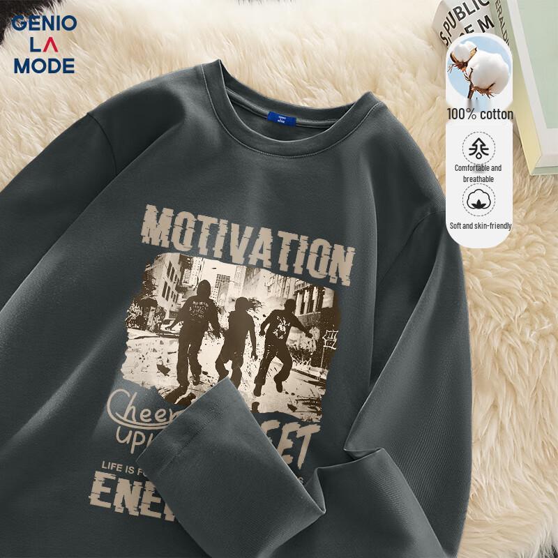 GENIOLAMODE Men s Retro Street Print Long Sleeve T-Shirt XL